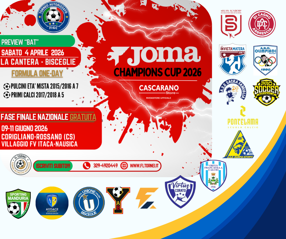 Locandina ufficiale Preview BAT – Joma Champions Cup 2026  a Bisceglie