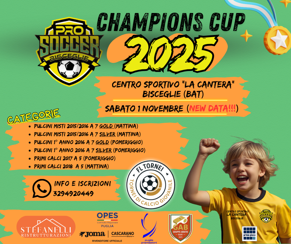 Locandina ufficiale Pro Soccer Champions Cup 2025 a Bisceglie