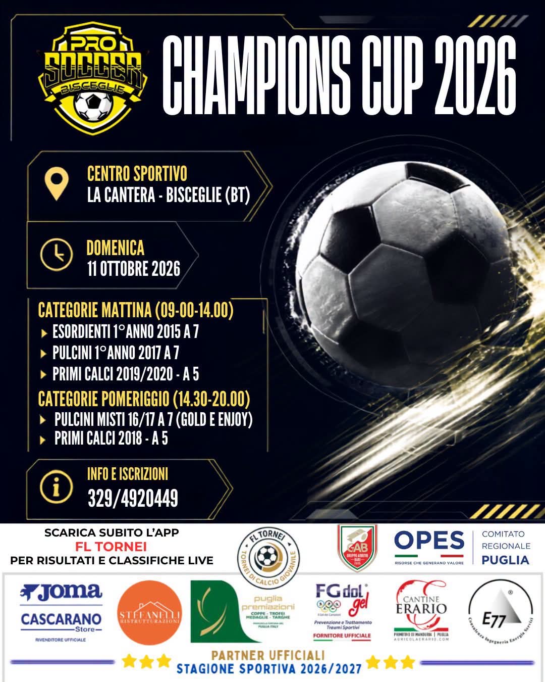Locandina ufficiale Pro Soccer Champions Cup 2026 Stagione 2026/2027 a Bisceglie