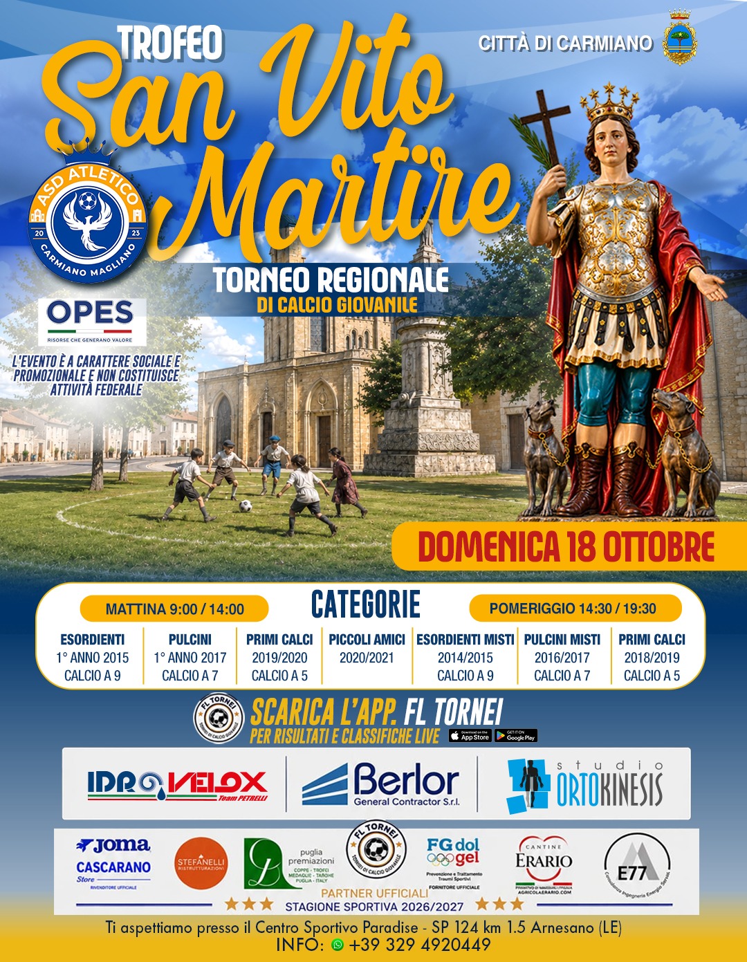 Locandina ufficiale Trofeo San Vito Martire Città di Carmiano — Stagione sportiva 2026/2027 a Arnesano
