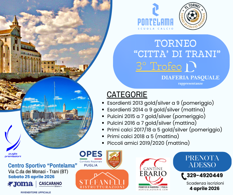 Locandina ufficiale Torneo Città di Trani – 3° Trofeo Diaferia Pasquale Rappresentanze  a Trani