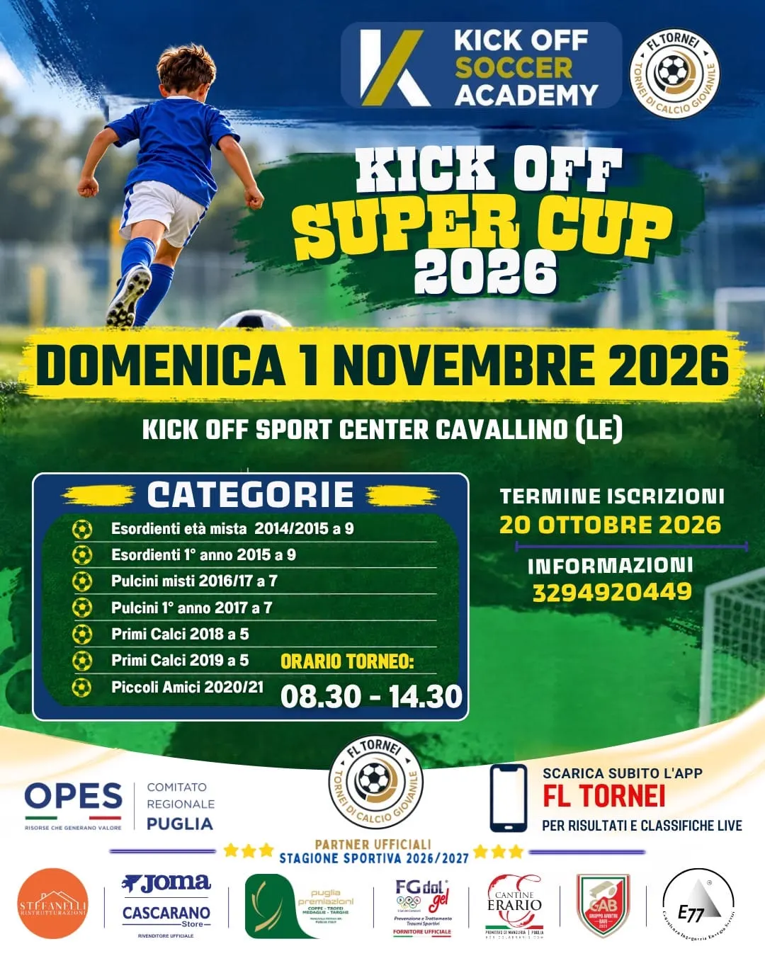Locandina ufficiale Kick Off Super Cup 2026 a Cavallino (LE)