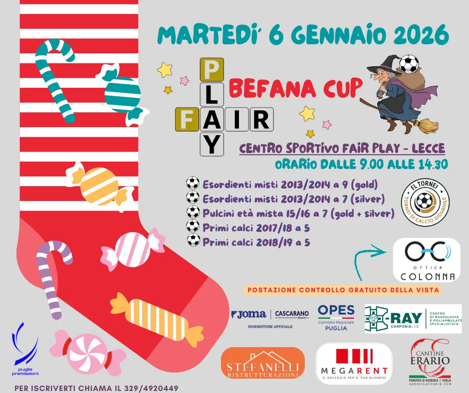 Locandina ufficiale Fair Play Befana Cup 2026  a Lecce