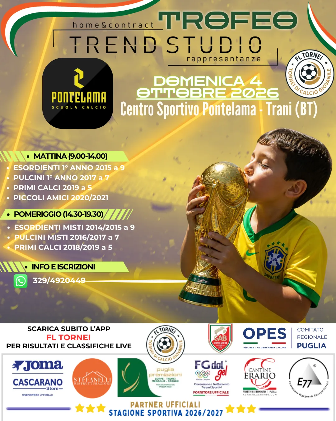 Locandina ufficiale Trofeo Trend Studio – Pontelama Stagione 2026/2027 a Trani