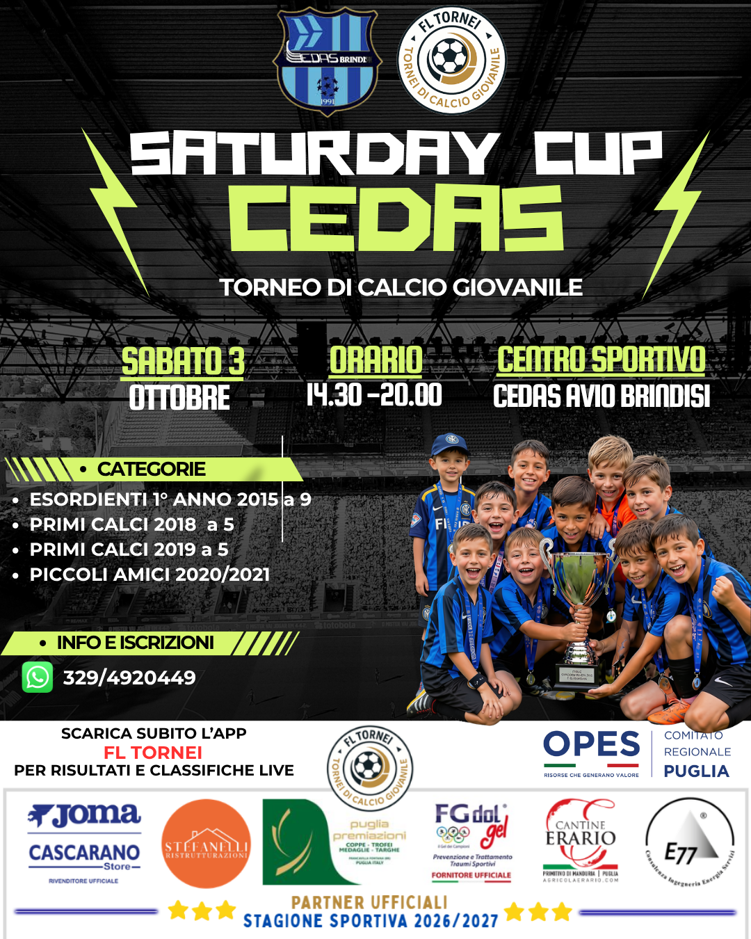 Locandina ufficiale Saturday Cup CEDAS Stagione sportiva 2026/2027 a Brindisi