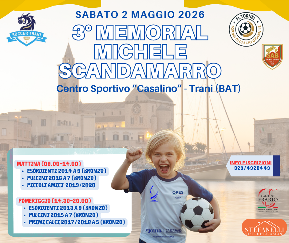 Locandina ufficiale III Memorial Michele Scandamarro 2026  a Trani