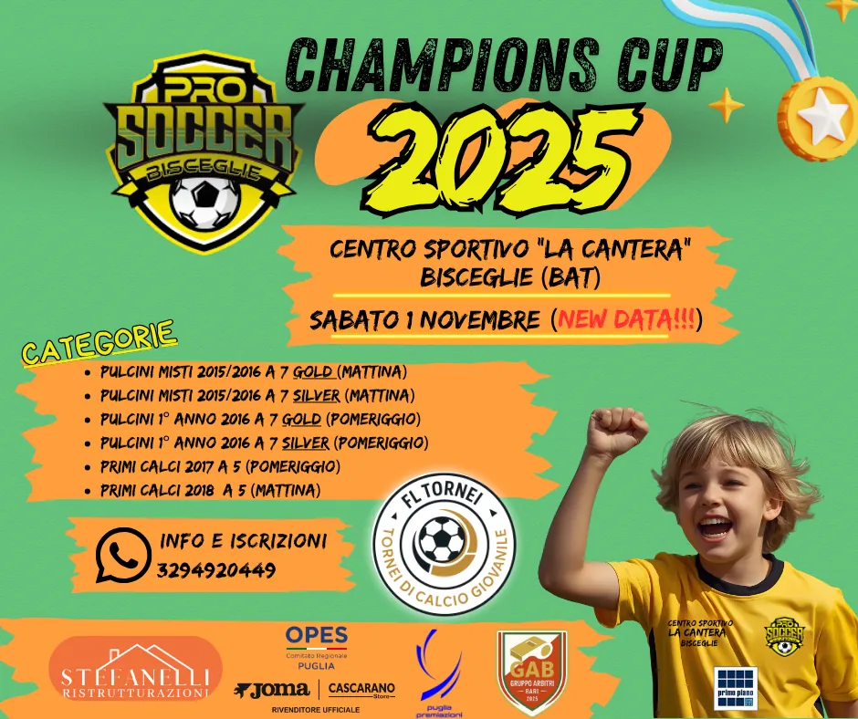 Locandina ufficiale Pro Soccer Champions Cup 2025 a Bisceglie