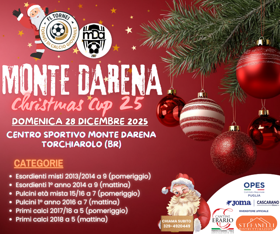 Locandina ufficiale Monte Darena Christmas Cup 2025 a Torchiarolo (BR)
