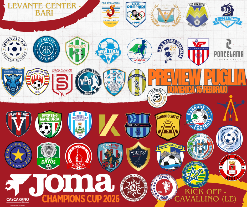 Locandina ufficiale Joma Champions Cup 2026 – Preview Bari a Bari