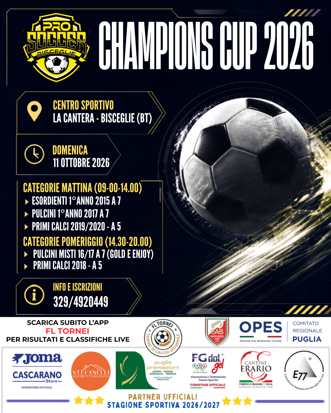 Locandina ufficiale Pro Soccer Champions Cup 2026 Stagione 2026/2027 a Bisceglie